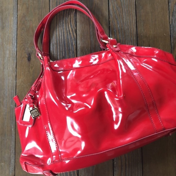 Liz Claiborne large red vinyl satchel handbag - Picture 5 of 17